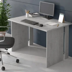 Scrivanie > Dmora Scrivania Modulabile Fori Passacavi 150x78.2x75h cm, Colore Ripiano Grigio - Zibello Grigio Cemento