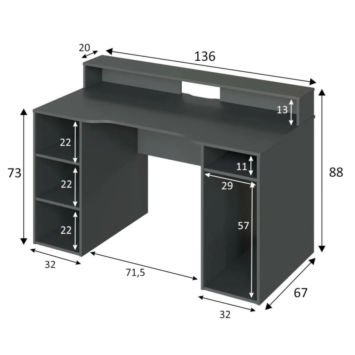 Ufficio|Camera Da Letto > Dmora Scrivania lineare antracite 136x67cm - Arcane Nero Antracite