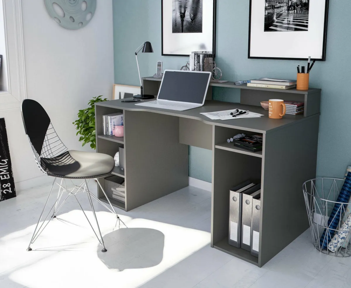 Ufficio|Camera Da Letto > Dmora Scrivania lineare antracite 136x67cm - Arcane Nero Antracite