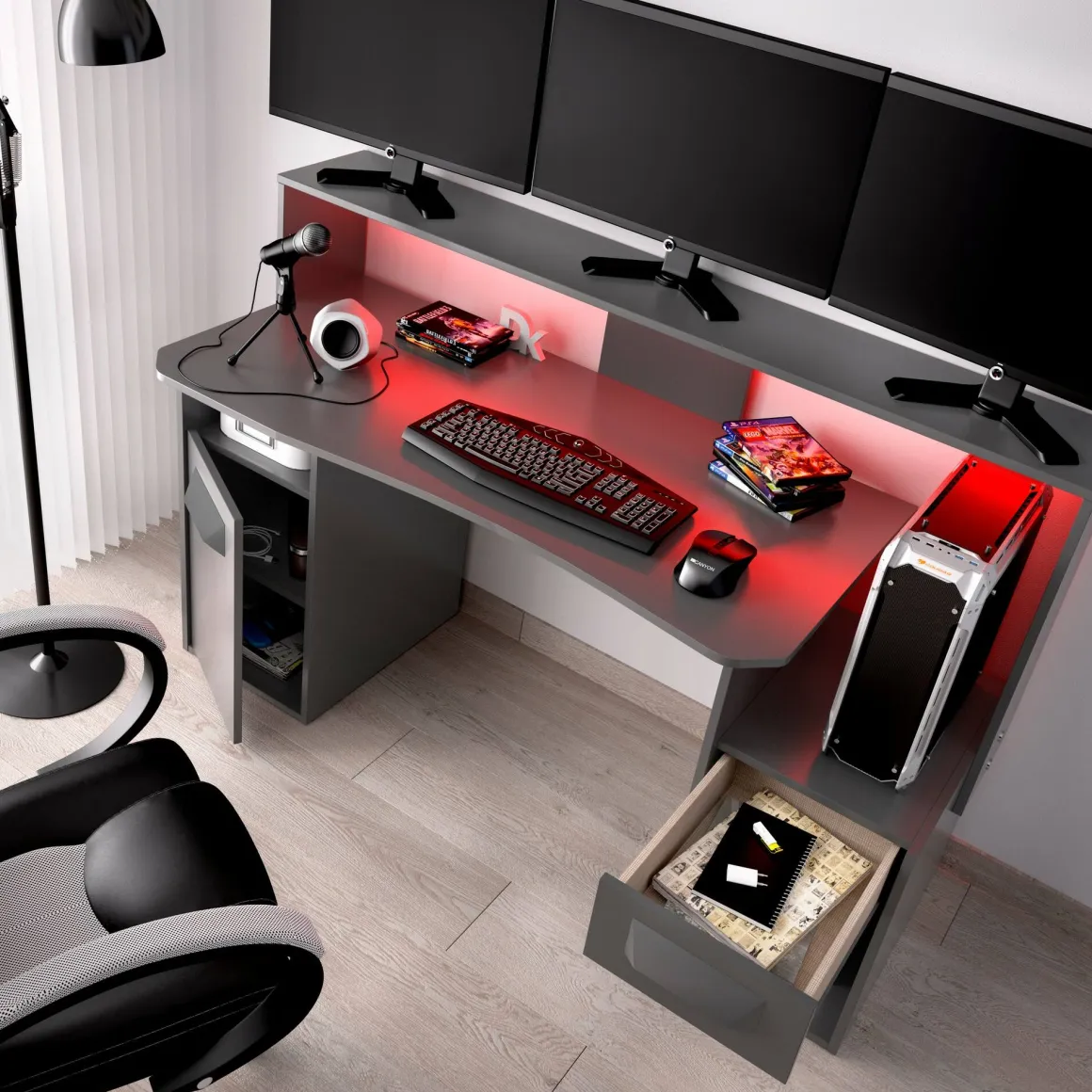 Ufficio|Camera Da Letto > Dmora Scrivania lineare antracite 154x69cm in legno - Albertino Nero Antracite