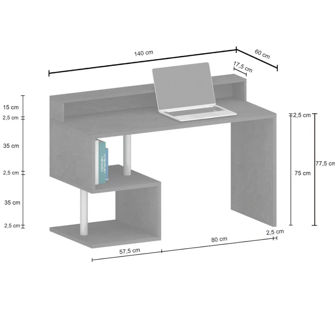 Ufficio|Camera Da Letto > Dmora Scrivania lineare ardesia 140x60cm con supporto pc - Atemis Grigio Ardesia