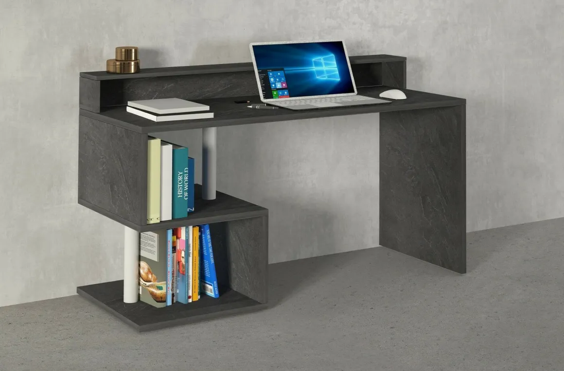 Ufficio|Camera Da Letto > Dmora Scrivania lineare ardesia 140x60cm con supporto pc - Atemis Grigio Ardesia