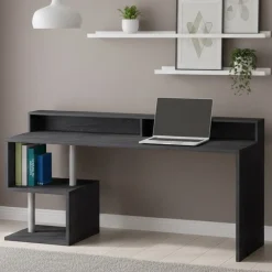 Ufficio|Camera Da Letto > Dmora Scrivania lineare ardesia 180x60cm con supporto pc - Poseidone Grigio Ardesia