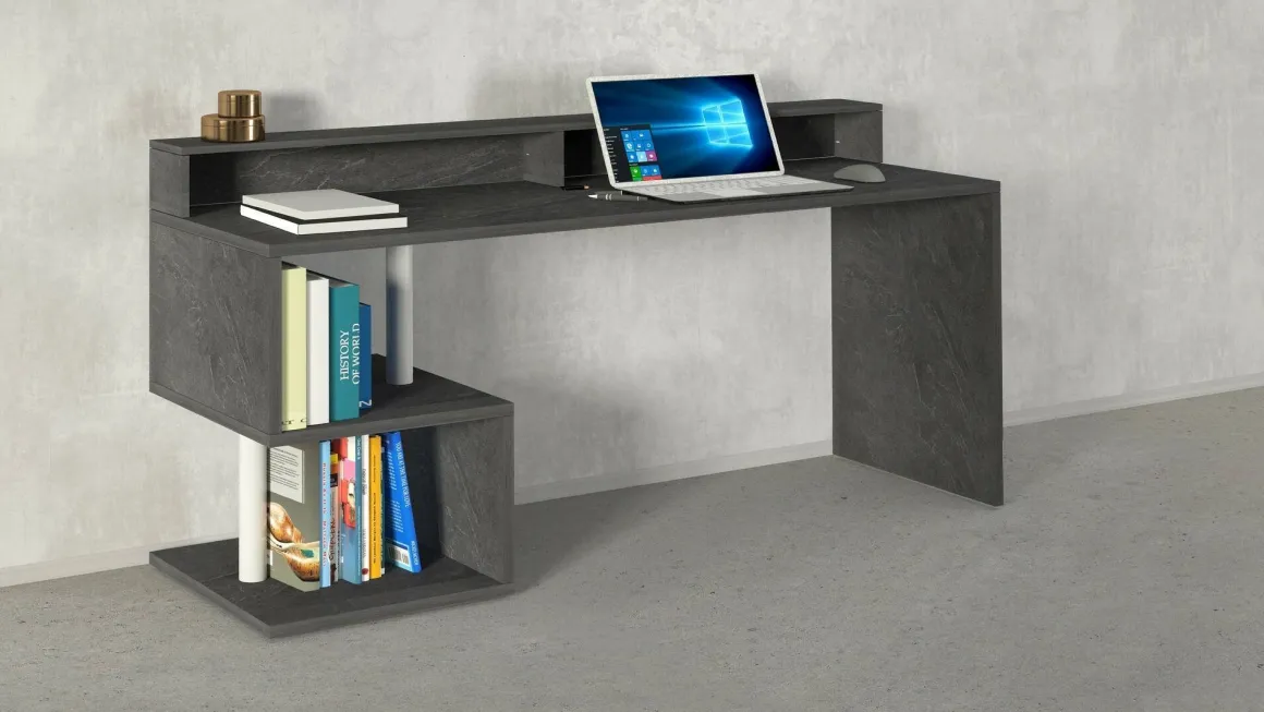 Scrivania lineare ardesia 180x60cm con supporto computer - Arre