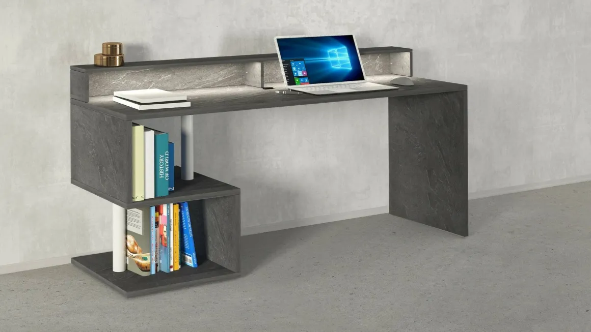 Scrivania lineare ardesia 180x60cm con supporto computer - Arre