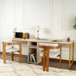 Scrivanie > Dmora Scrivania lineare beige e oro 240x60cm con supporto computer - Violet Oro, Beige