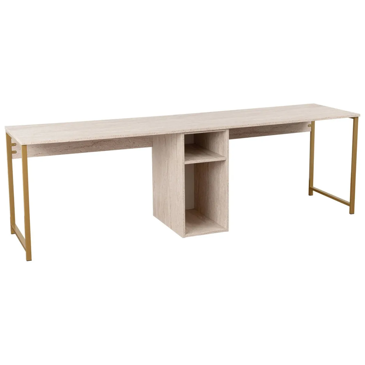 Scrivanie > Dmora Scrivania lineare beige e oro 240x60cm con supporto computer - Violet Oro, Beige