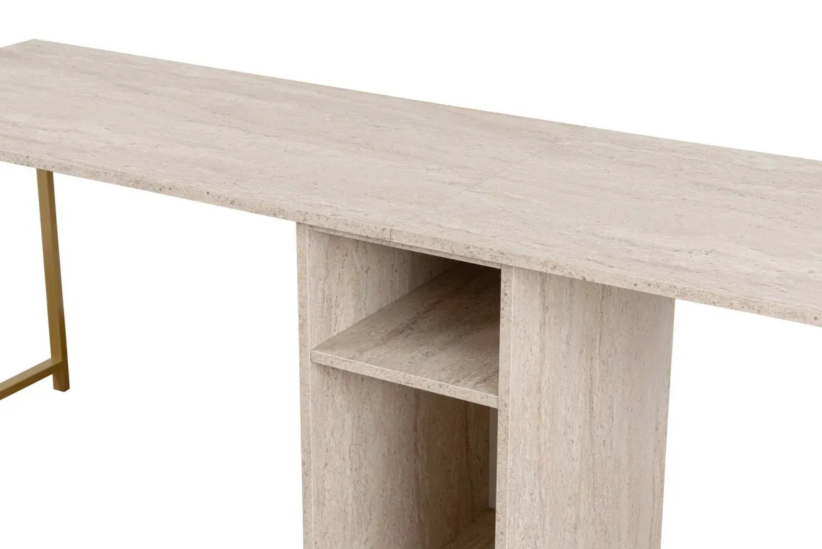 Scrivanie > Dmora Scrivania lineare beige e oro 240x60cm con supporto computer - Violet Oro, Beige