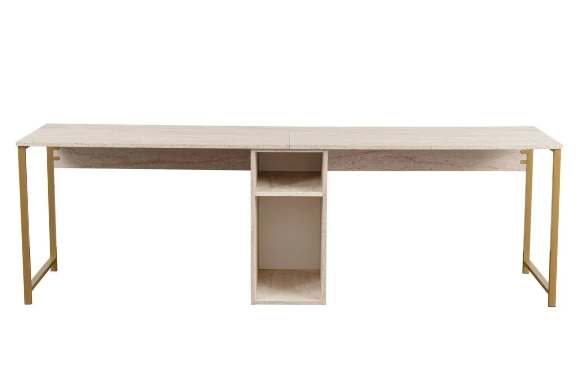 Scrivanie > Dmora Scrivania lineare beige e oro 240x60cm con supporto computer - Violet Oro, Beige