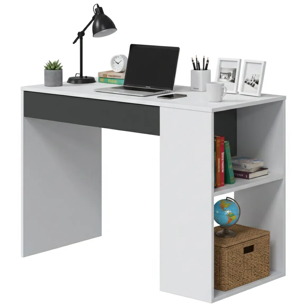 Scrivania lineare bianca e antracite 101x50cm con 1 cassetto - Attila