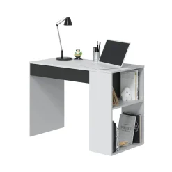 Scrivania lineare bianca e antracite 101x50cm con 1 cassetto - Attila