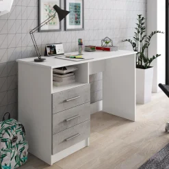 Ufficio|Camera Da Letto > Dmora Scrivania lineare bianca e cemento 80x40cm con 1 cassetto - Adri Grigio, Bianco Cemento