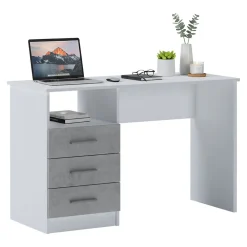Ufficio|Camera Da Letto > Dmora Scrivania lineare bianca e cemento 80x40cm con 1 cassetto - Adri Grigio, Bianco Cemento