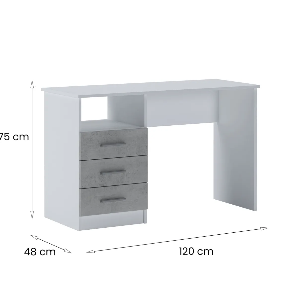 Scrivania lineare bianca e cemento 120x48cm con 3 cassetti - Ardauli