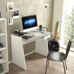 Scrivania lineare bianca e cemento 90x60cm con 1 cassetto - Abulele