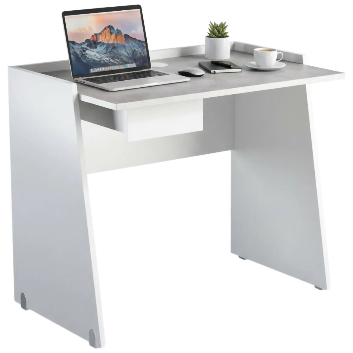 Scrivania lineare bianca e cemento 90x60cm con 1 cassetto - Abulele