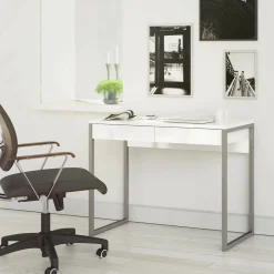 Scrivanie > Dmora Scrivania lineare bianca e grigia 101x40cm con 2 cassetti - Anavi Grigio, Bianco