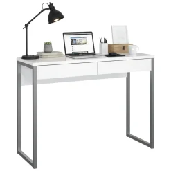 Scrivanie > Dmora Scrivania lineare bianca e grigia 101x40cm con 2 cassetti - Anavi Grigio, Bianco