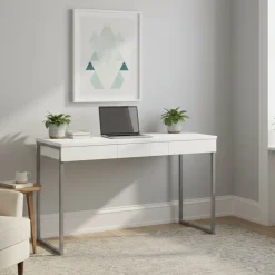 Scrivania lineare bianca e grigia 125x51cm con 3 cassetti - Amadeo