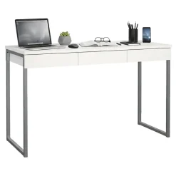 Scrivania lineare bianca e grigia 125x51cm con 3 cassetti - Amadeo
