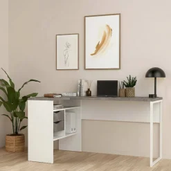 Scrivania lineare bianca e grigia 145x81cm con 2 cassetti - Moire