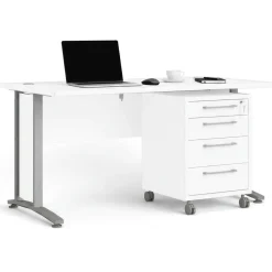 Scrivania lineare bianca e grigia 150x80cm con 3 cassetti - Azzaro