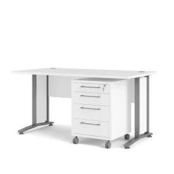 Scrivania lineare bianca e grigia 150x80cm con 3 cassetti - Azzaro