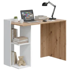 Ufficio|Camera Da Letto > Dmora Scrivania lineare bianca e legno 110x50cm con libreria - Zefiro Marrone, Bianco Rovere Nodi