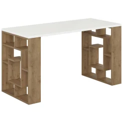 Scrivanie > Dmora Scrivania lineare bianca e marrone 140x60cm - Archidamia Marrone, Bianco