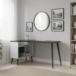 Scrivania lineare bianca e nera 145x81cm con 2 cassetti - Katherine