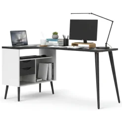 Scrivania lineare bianca e nera 145x81cm con 2 cassetti - Katherine