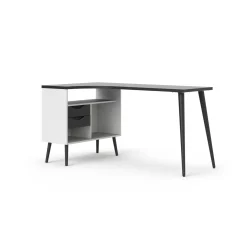 Scrivania lineare bianca e nera 145x81cm con 2 cassetti - Katherine