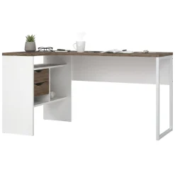 Scrivanie > Dmora Scrivania lineare bianca e noce 145x81cm con 2 cassetti - Moire Marrone, Bianco Noce