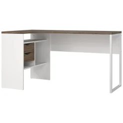 Scrivanie > Dmora Scrivania lineare bianca e noce 145x81cm con 2 cassetti - Moire Marrone, Bianco Noce