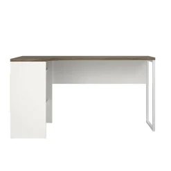 Scrivanie > Dmora Scrivania lineare bianca e noce 145x81cm con 2 cassetti - Moire Marrone, Bianco Noce