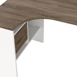 Scrivanie > Dmora Scrivania lineare bianca e noce 145x81cm con 2 cassetti - Moire Marrone, Bianco Noce