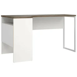 Scrivanie > Dmora Scrivania lineare bianca e noce 145x81cm con 2 cassetti - Moire Marrone, Bianco Noce