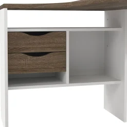 Scrivanie > Dmora Scrivania lineare bianca e noce 145x81cm con 2 cassetti - Moire Marrone, Bianco Noce