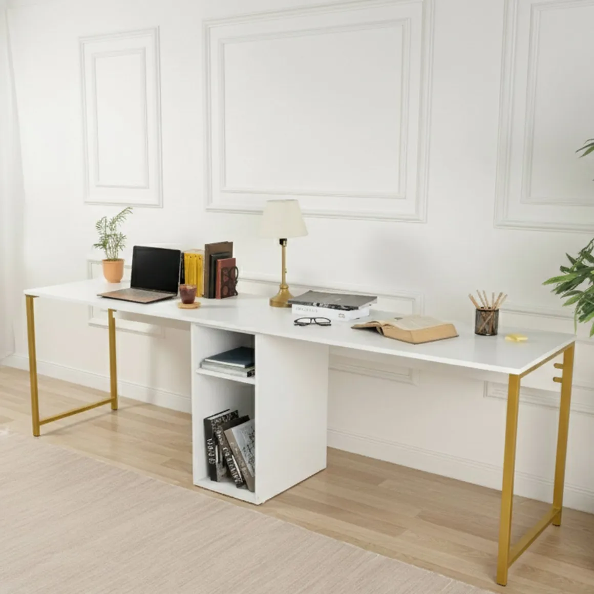 Scrivania lineare bianca e oro 240x60cm - Violet