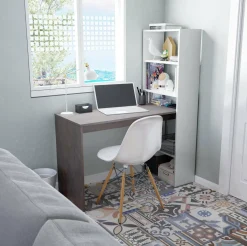 Ufficio|Camera Da Letto > Dmora Scrivania lineare bianca e ossido 120x53cm con libreria - Ali Marrone, Bianco Ossido