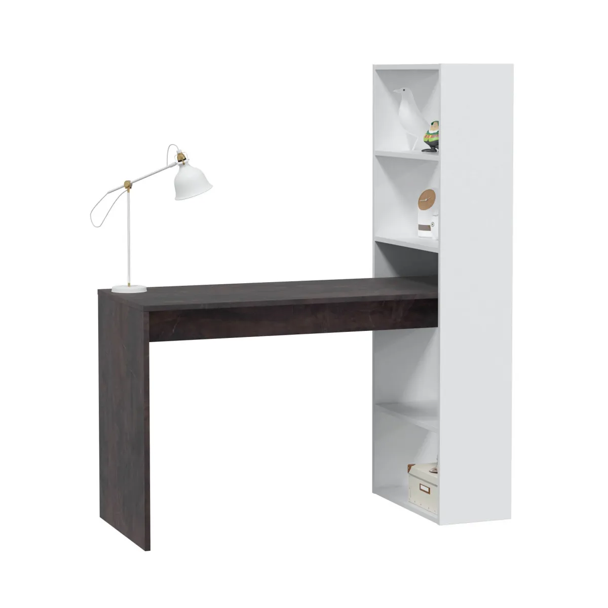 Ufficio|Camera Da Letto > Dmora Scrivania lineare bianca e ossido 120x53cm con libreria - Ali Marrone, Bianco Ossido