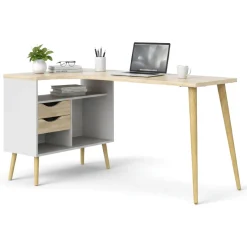 Scrivania lineare bianca e quercia 145x81cm con 2 cassetti - Katherine