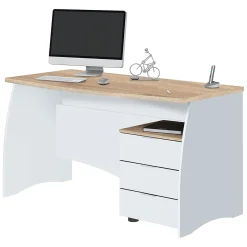 Ufficio|Camera Da Letto > Dmora Scrivania lineare bianca e rovere 140x60cm - Ernestina Marrone, Bianco Rovere
