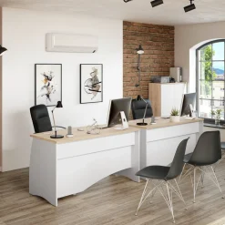 Scrivania lineare bianca e rovere 136x67cm con 3 cassetti - Azziz