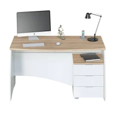 Scrivania lineare bianca e rovere 136x67cm con 3 cassetti - Azziz