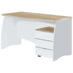 Scrivania lineare bianca e rovere 136x67cm con 3 cassetti - Azziz
