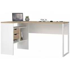 Ufficio|Camera Da Letto > Dmora Scrivania lineare bianca e rovere 80x40cm con 1 cassetto - Adri Marrone, Bianco Rovere