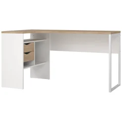 Scrivania lineare bianca e rovere 145x81cm con 2 cassetti - Moire