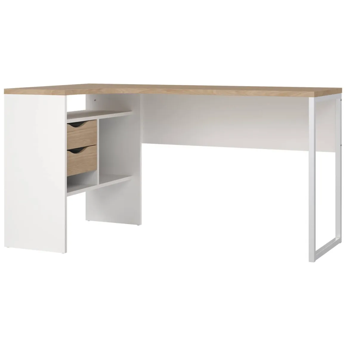 Scrivania lineare bianca e rovere 145x81cm con 2 cassetti - Moire