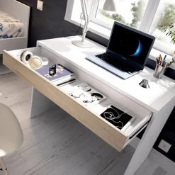 Scrivania lineare bianca e rovere 89x49cm con 1 cassetto - Affiniti